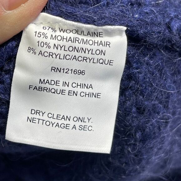 Demylee x J. Crew Navy Blue Wool Balloon Sleeve Chunky Knit Sweater Size Medium - Picture 4 of 7